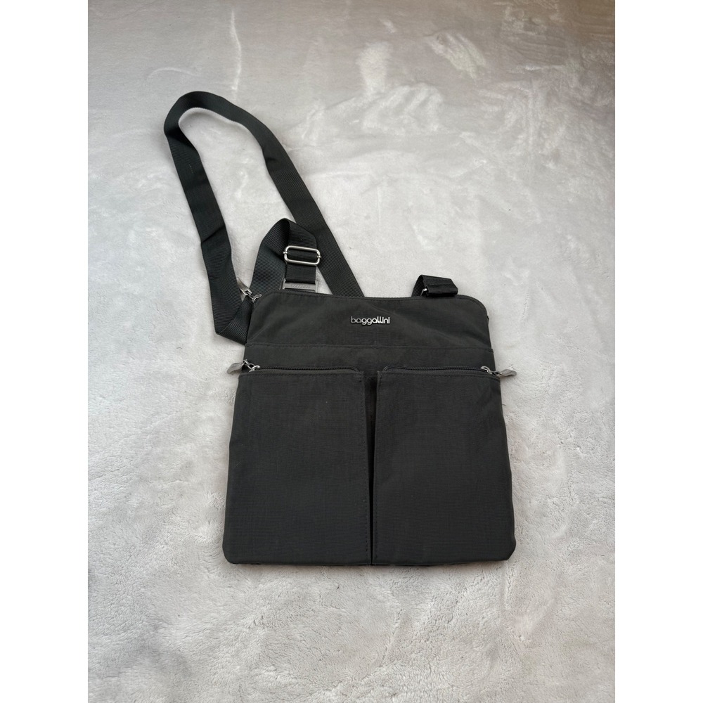 Baggallini Crossbody Bag Gray Purple Interior Travel Handbag‎ Purse